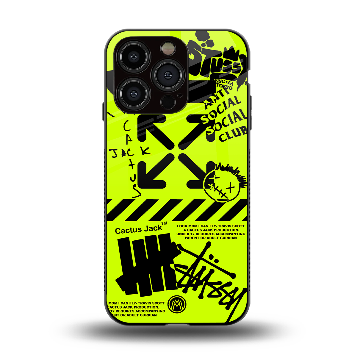 neon travis scott x anti social social club back phone cover | glass case for iphone 14 pro