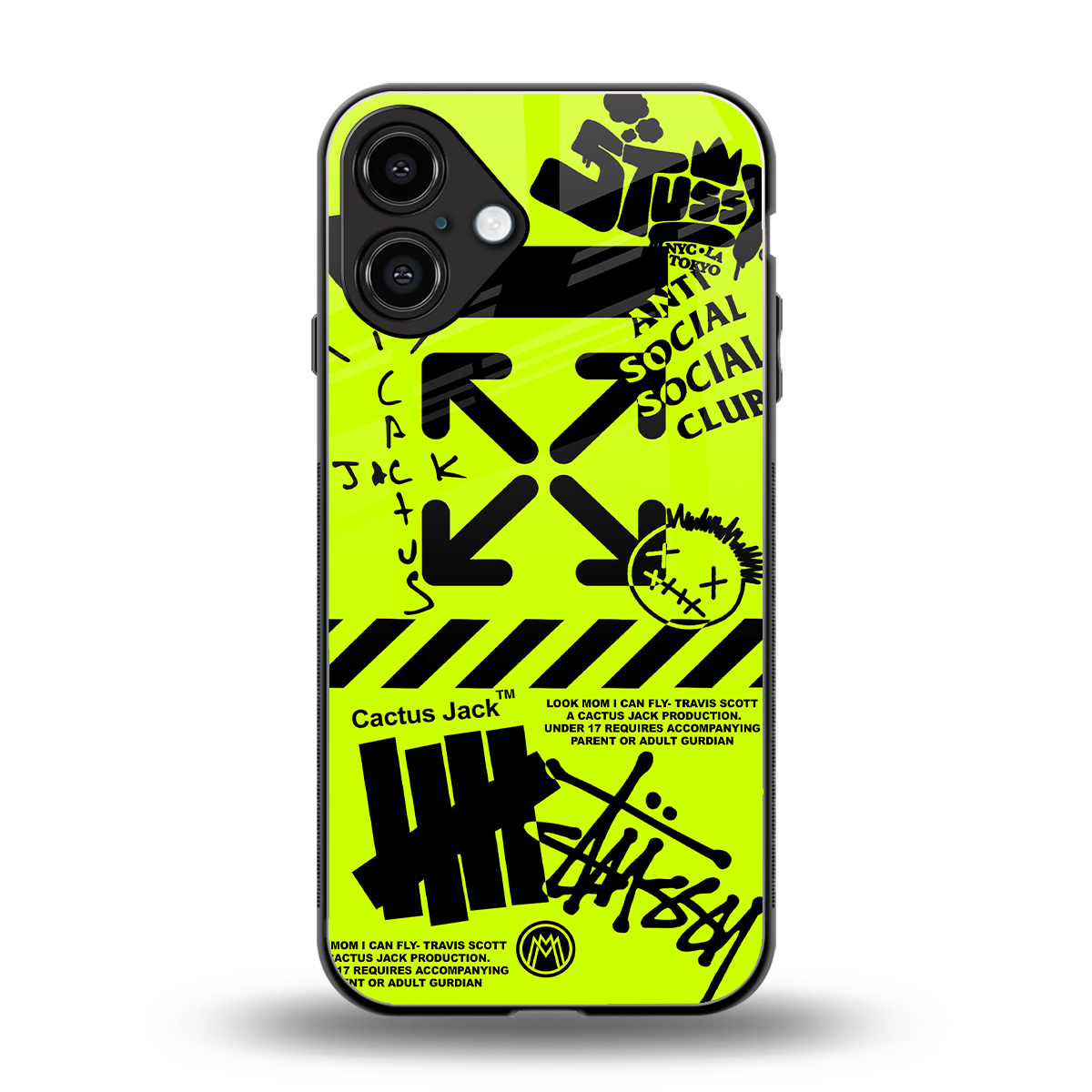 neon travis scott x anti social social club back phone cover | glass case for iphone 16 plus