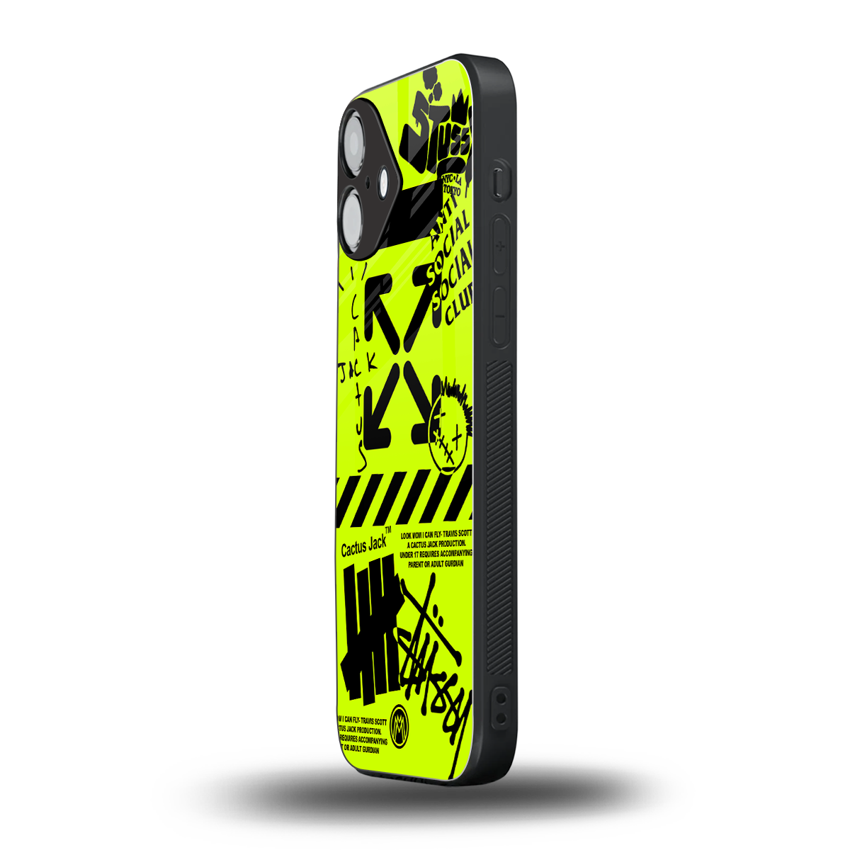 neon travis scott x anti social social club back phone cover | glass case for iphone 16 plus