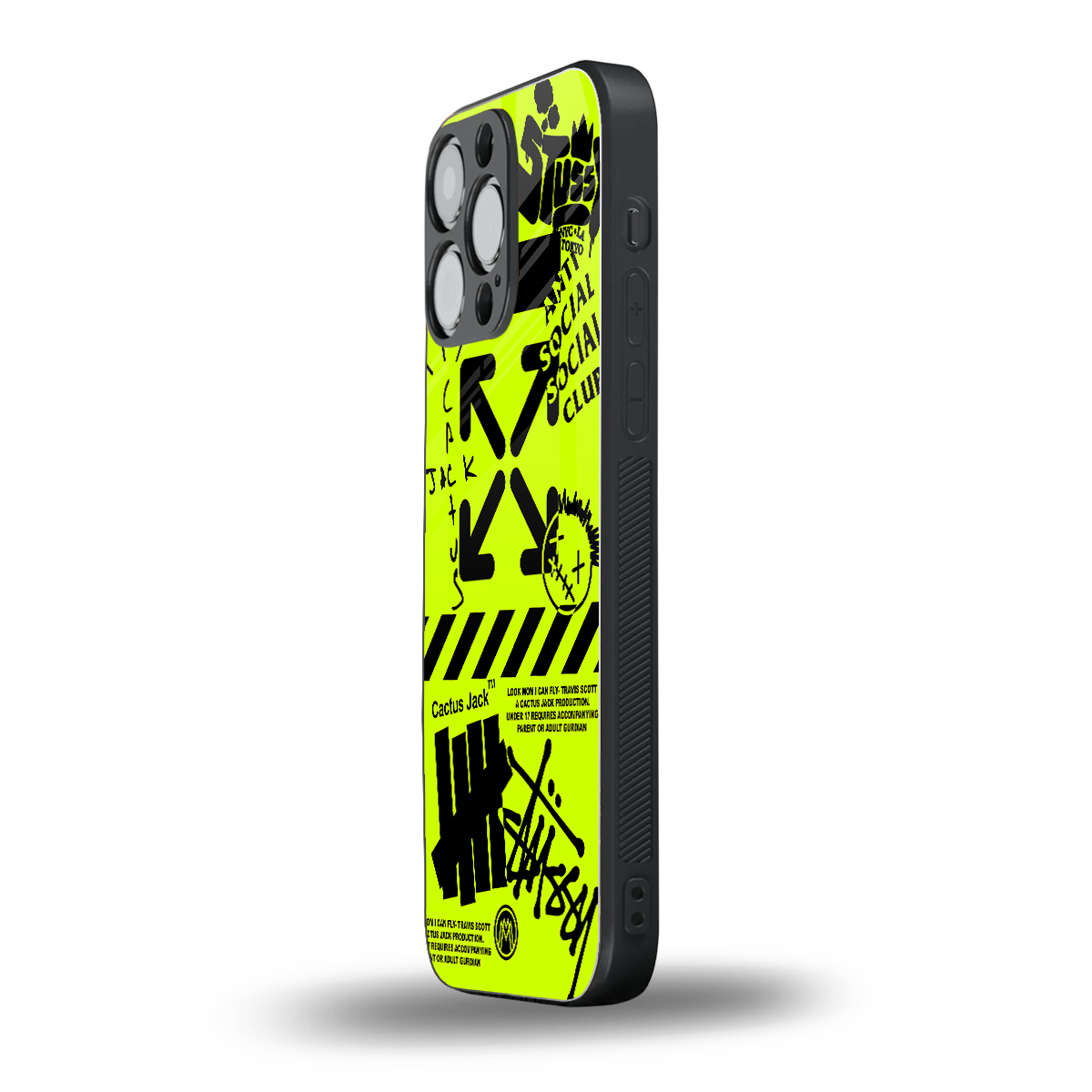 neon travis scott x anti social social club back phone cover | glass case for iphone 16 pro max