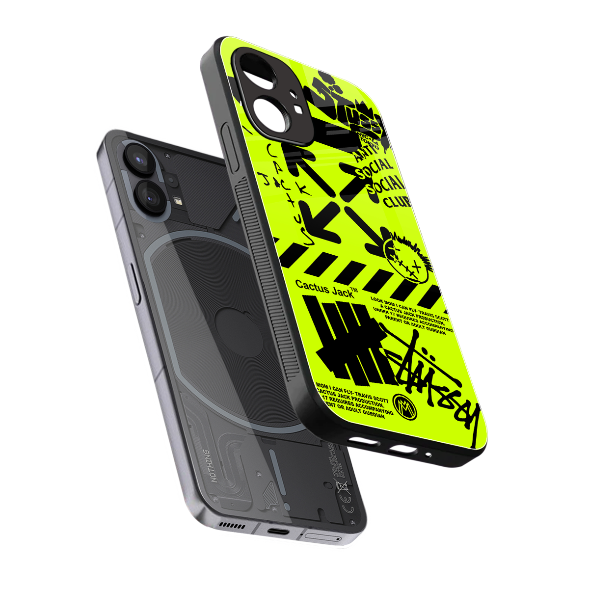neon travis scott x anti social social club back phone cover | glass case for nothing phone 1