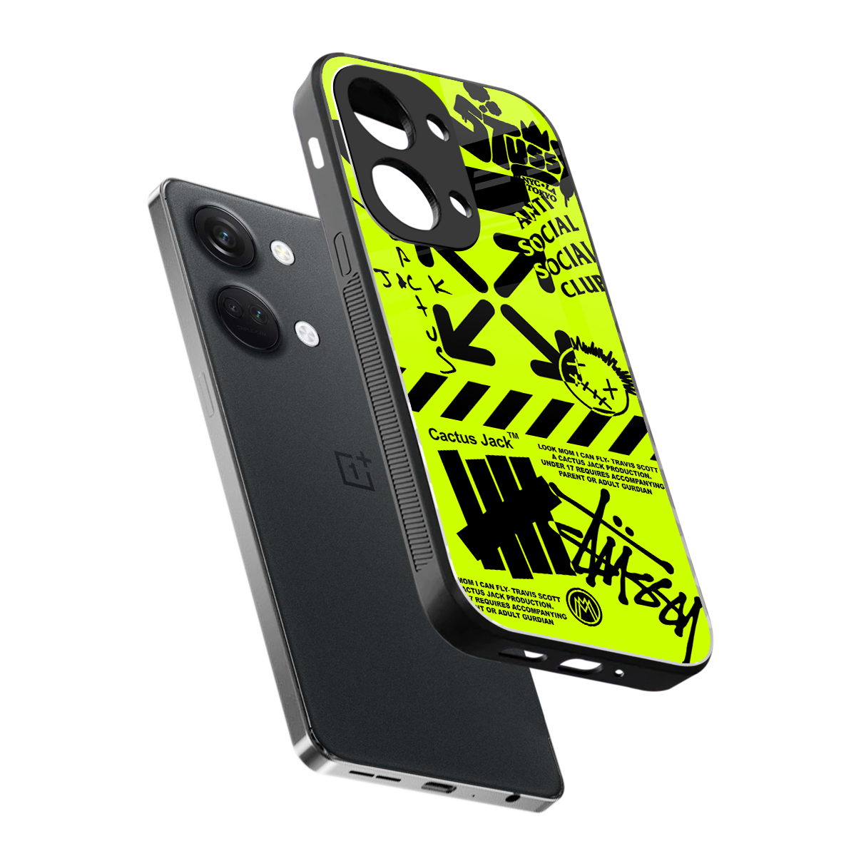 neon travis scott x anti social social club back phone cover | glass case for oneplus nord 3