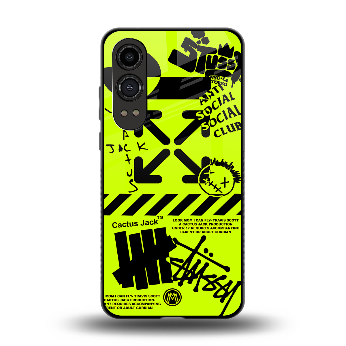 neon travis scott x anti social social club back phone cover | glass case for oneplus nord ce 4 lite