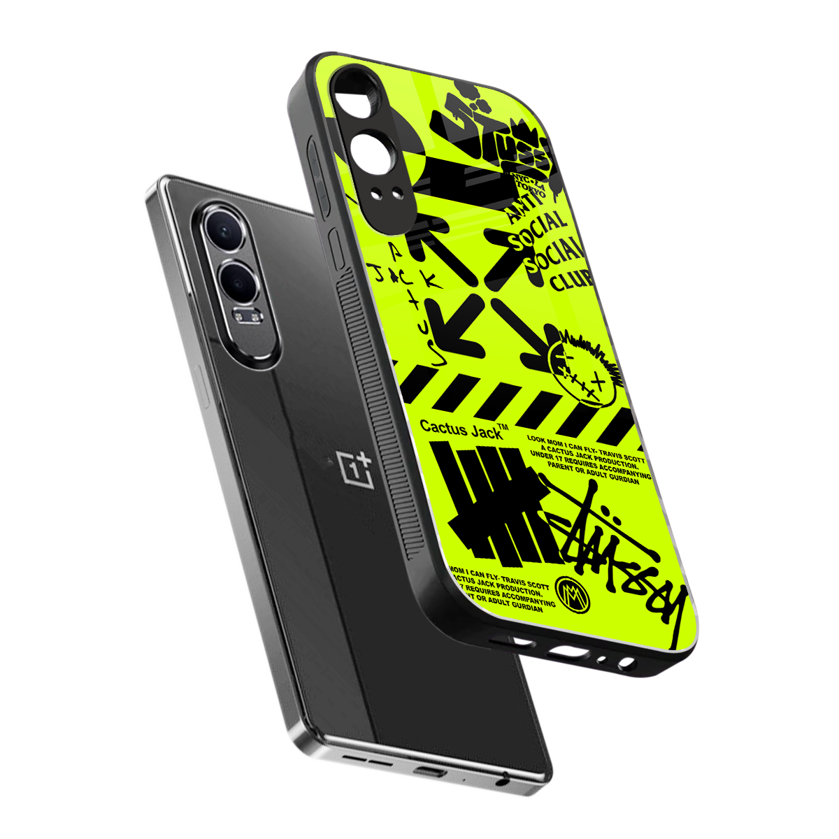 neon travis scott x anti social social club back phone cover | glass case for oneplus nord ce 4 lite