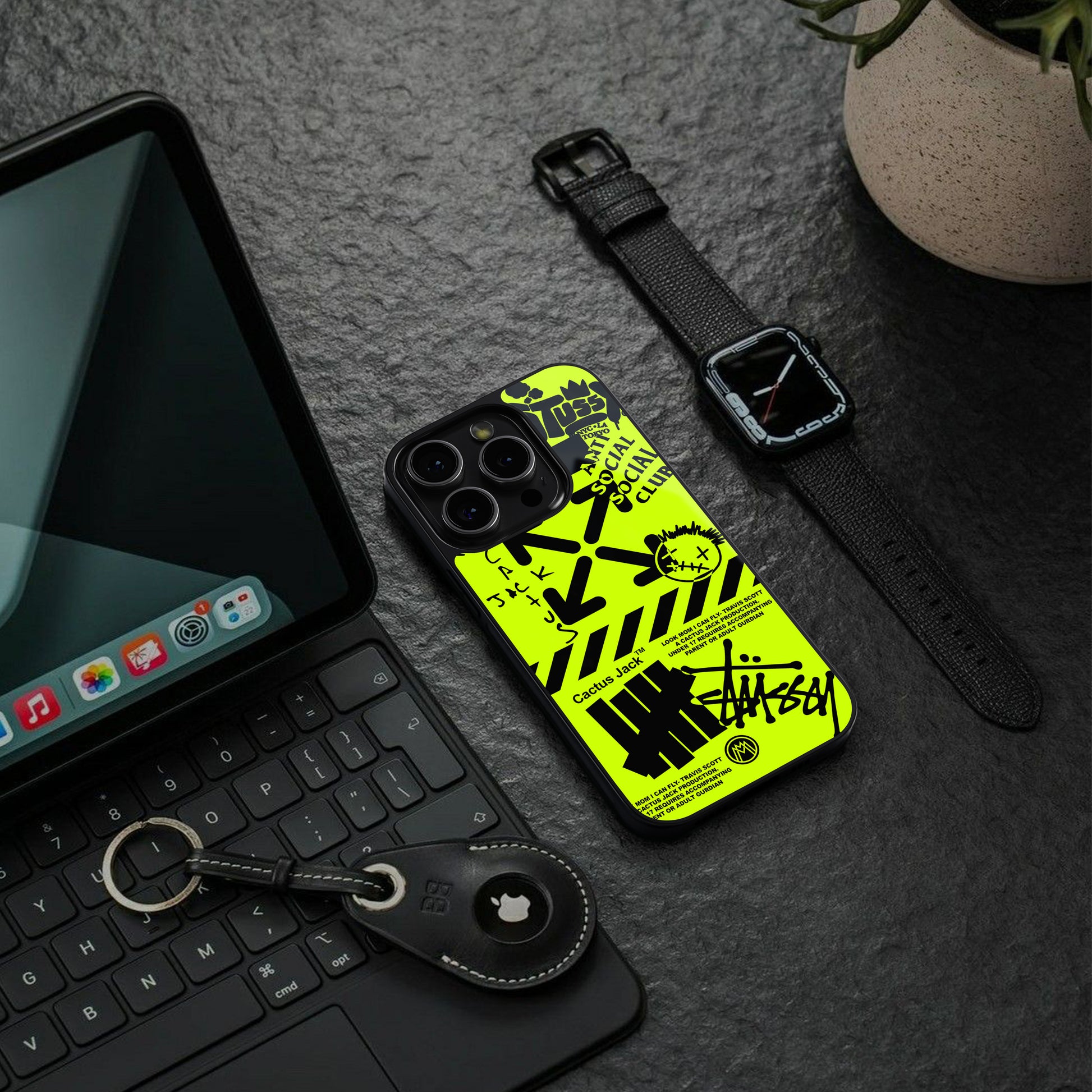 neon travis scott x anti social social club back phone cover | glass case for google pixel 9 pro