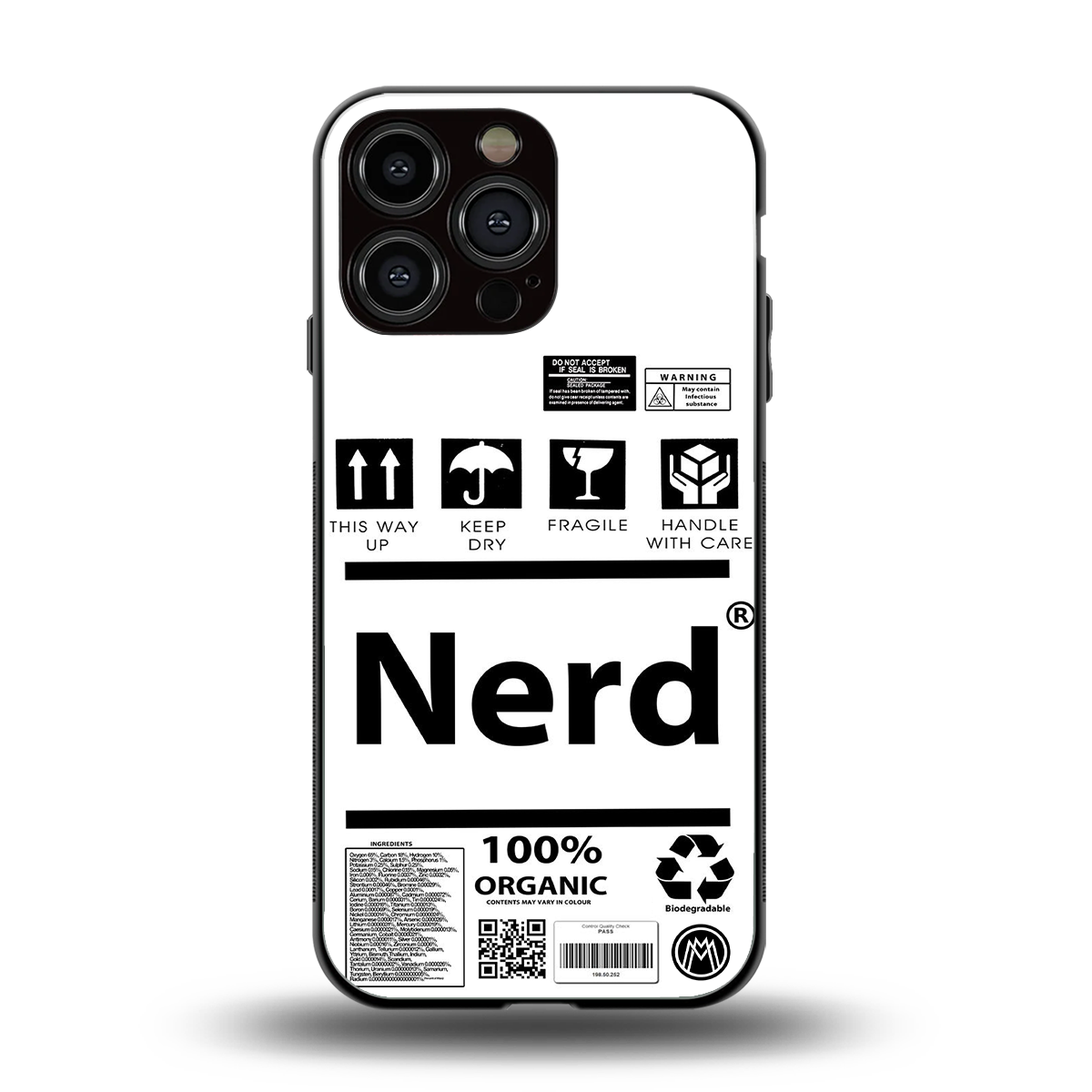 nerd white label back phone cover | glass case for iphone 14 pro max