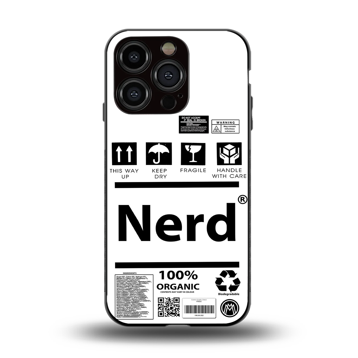nerd white label back phone cover | glass case for iphone 14 pro