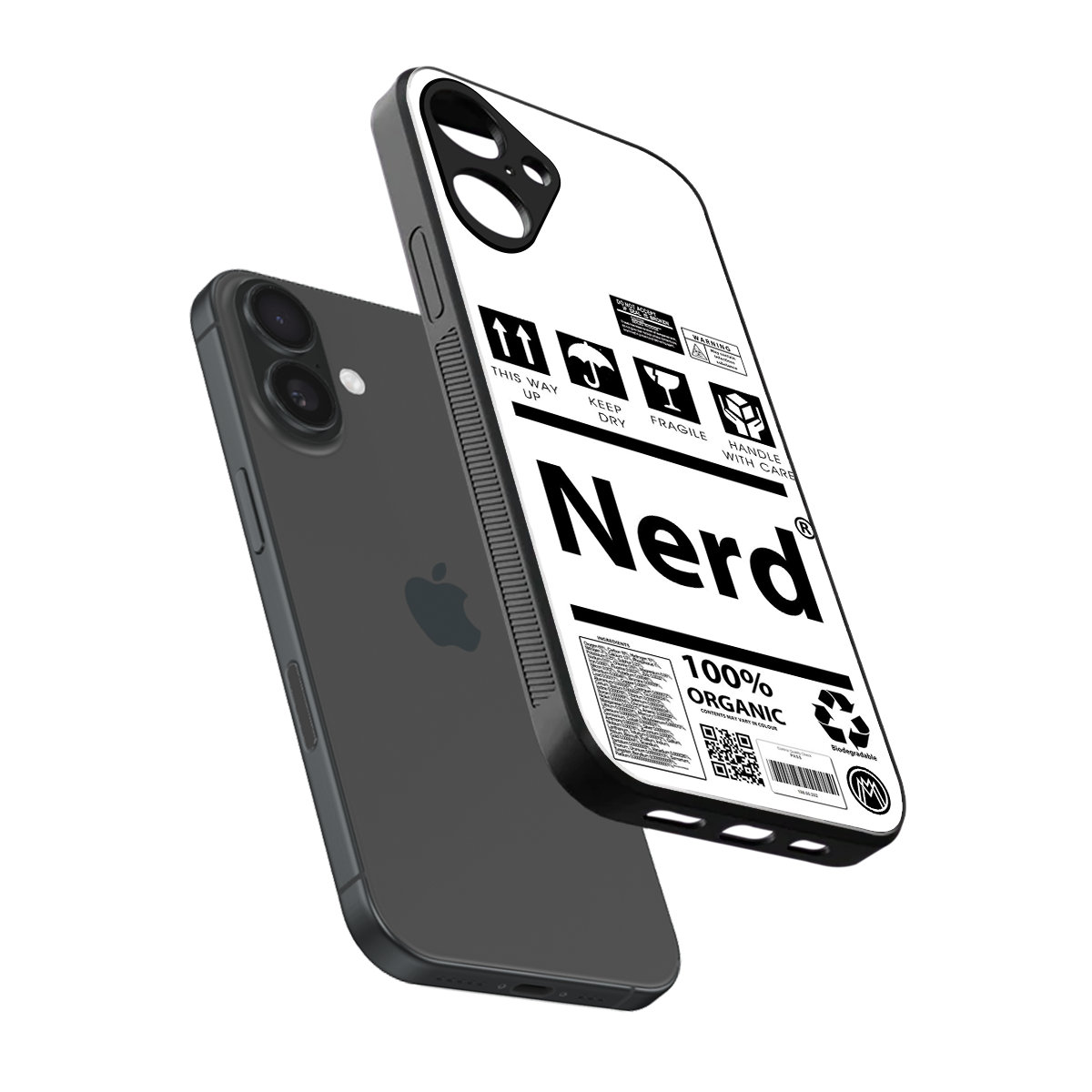 nerd white label back phone cover | glass case for iphone 16 plus