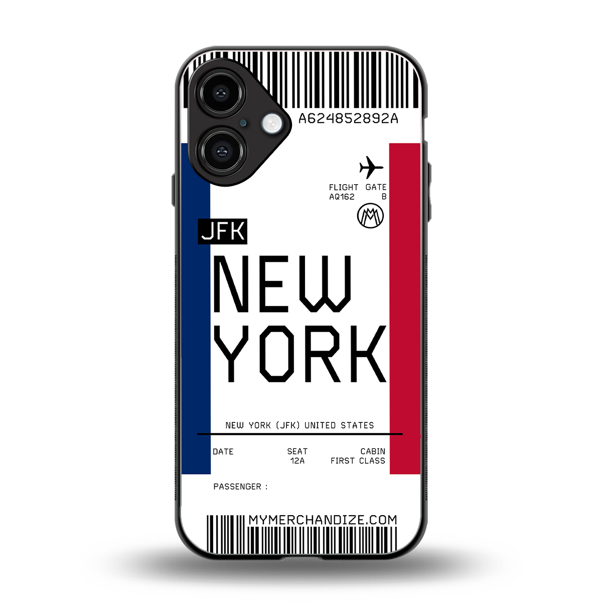 new york boarding pass back phone cover | glass case for iphone 16 plus