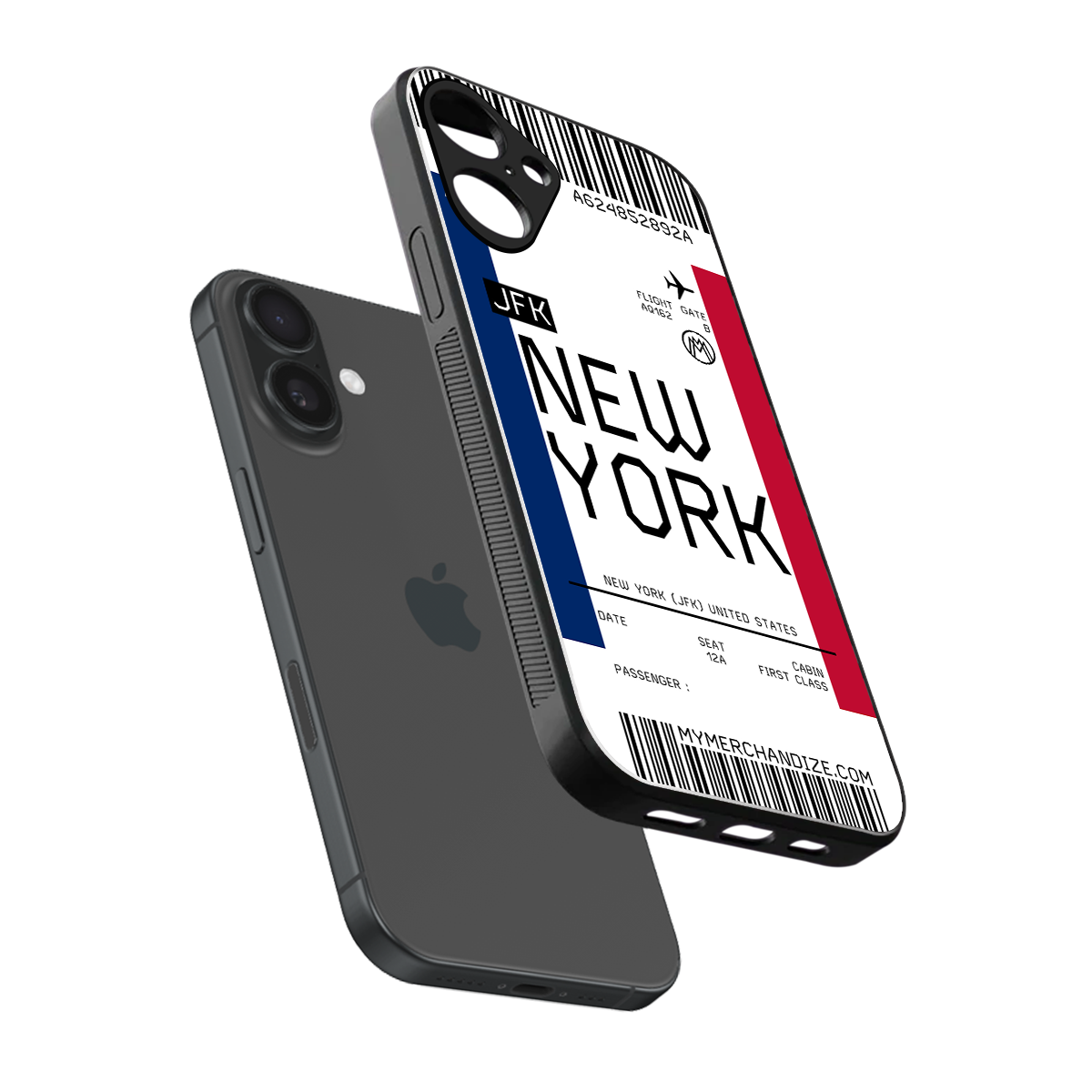 new york boarding pass back phone cover | glass case for iphone 16 plus