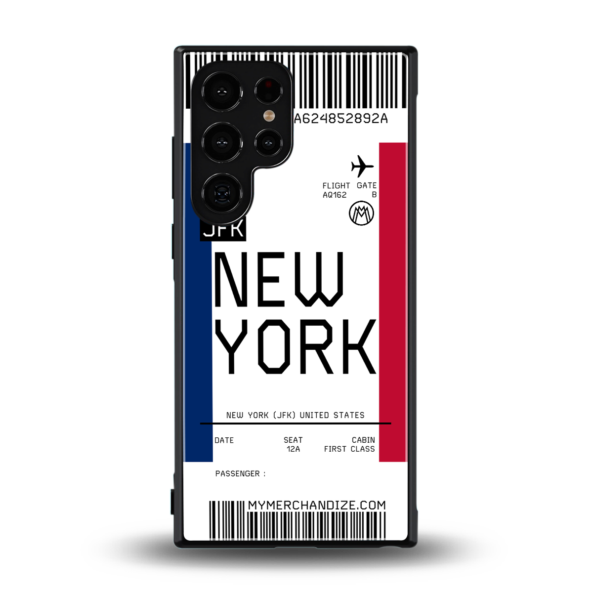new york boarding pass back phone cover | glass case for samsung galaxy s24 ultra