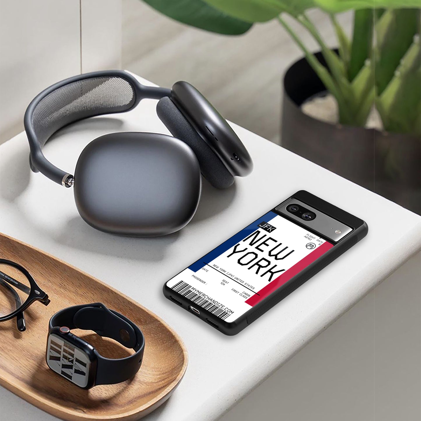 new york boarding pass back phone cover | glass case for google pixel 9 pro