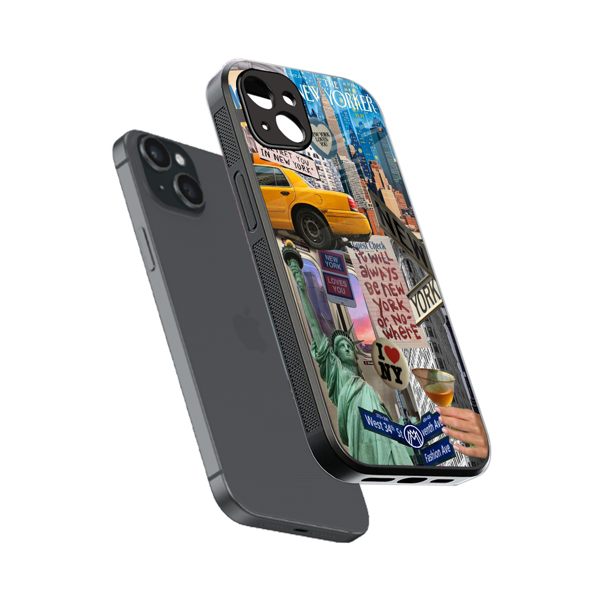 newyorker back phone cover | glass case for iphone 14 plus
