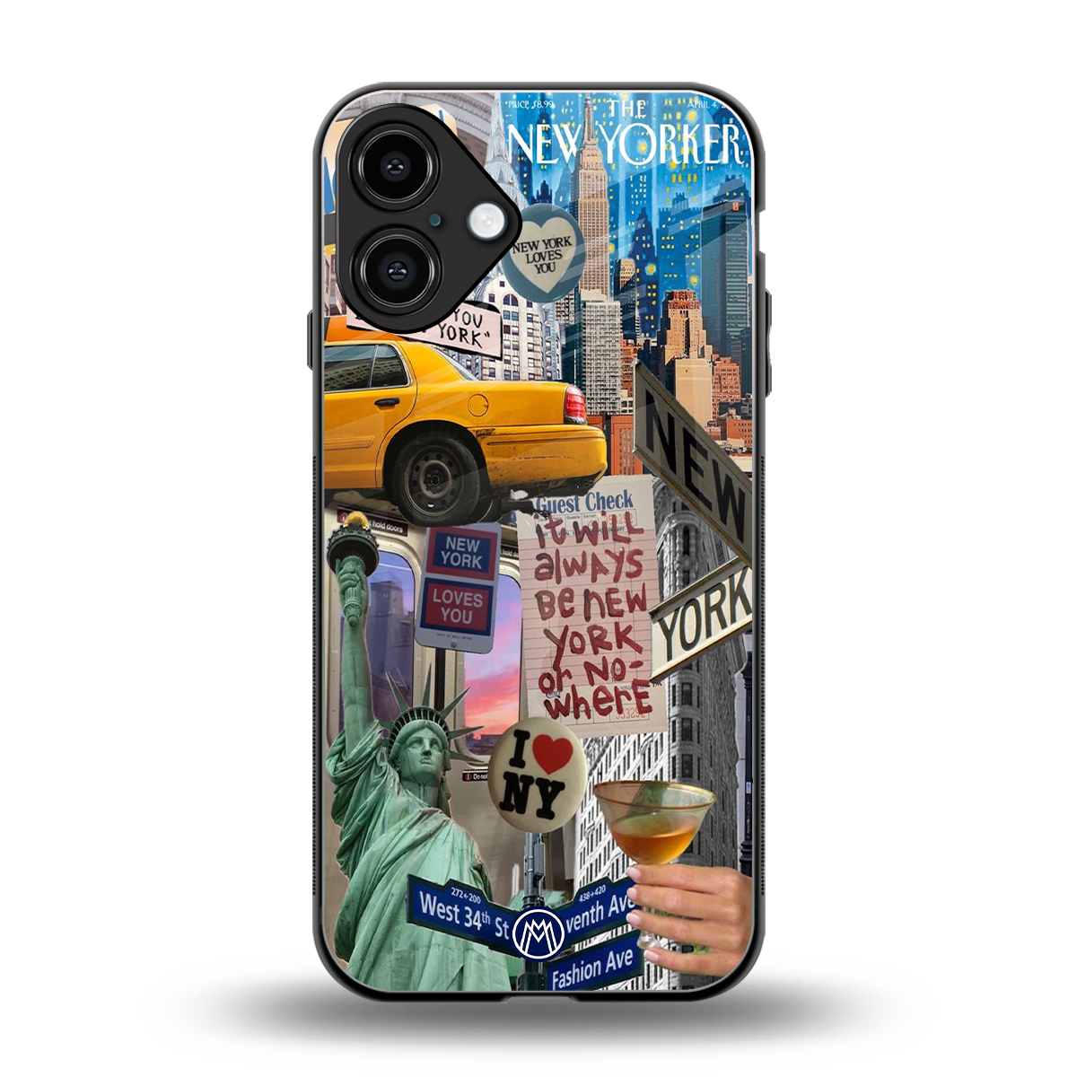 newyorker back phone cover | glass case for iphone 16 plus