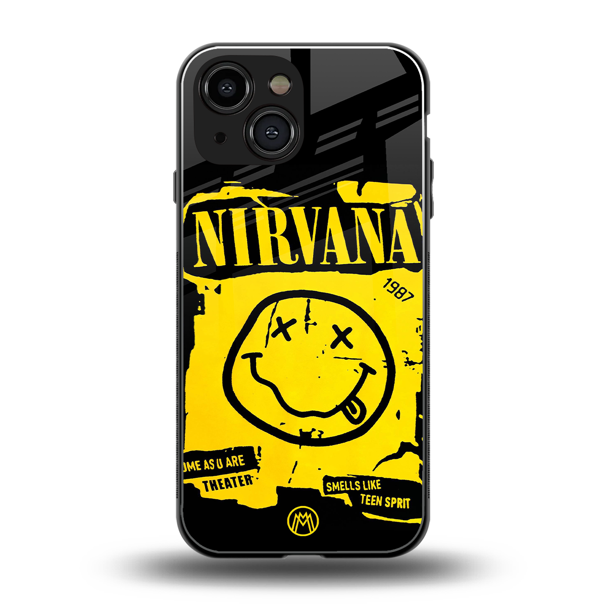 nirvana yellow back phone cover | glass case for iphone 13 mini