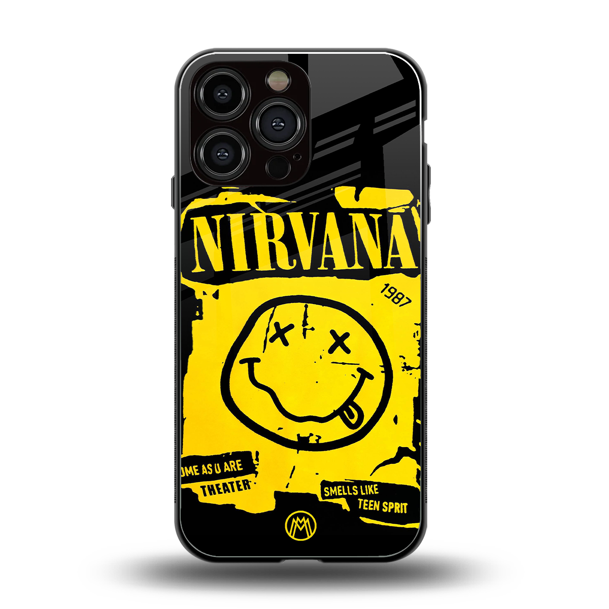 nirvana yellow back phone cover | glass case for iphone 14 pro max