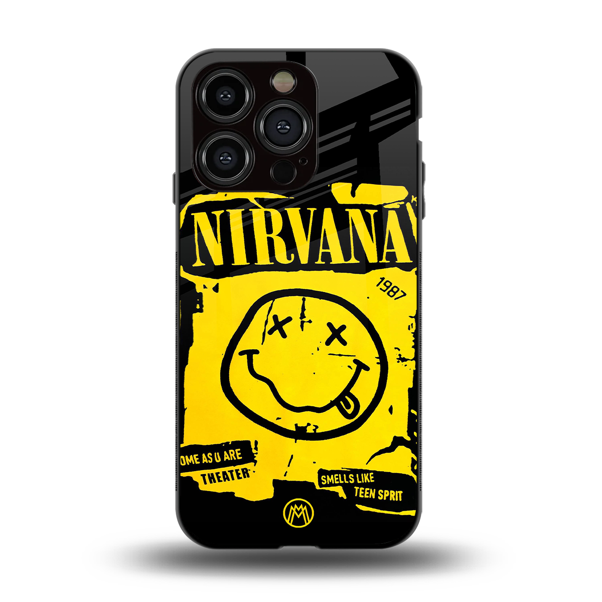 nirvana yellow back phone cover | glass case for iphone 14 pro