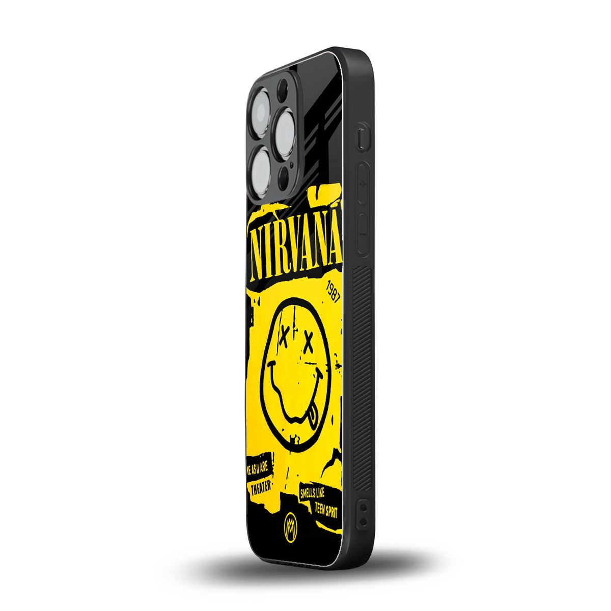 nirvana yellow back phone cover | glass case for iphone 14 pro