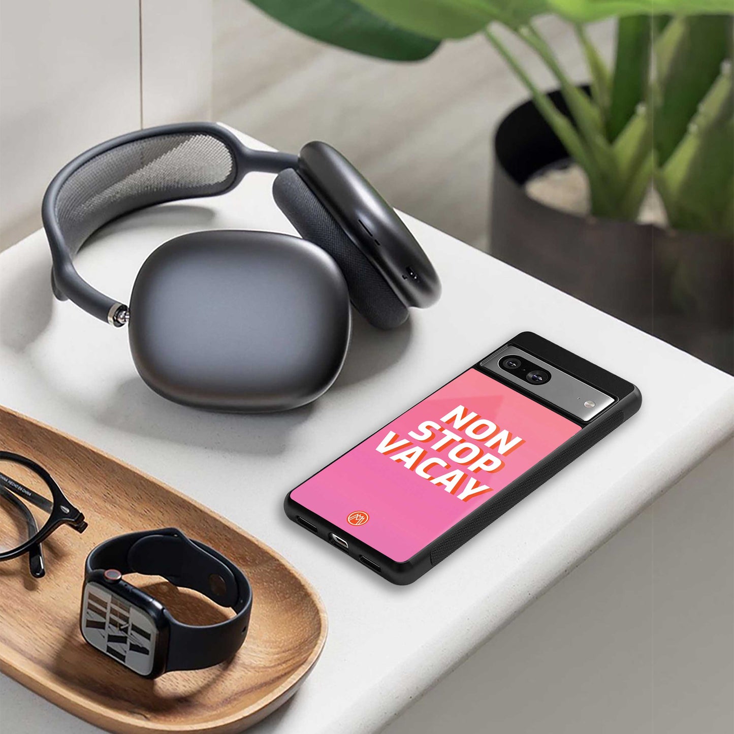 non stop vacay back phone cover | glass case for google pixel 7 pro