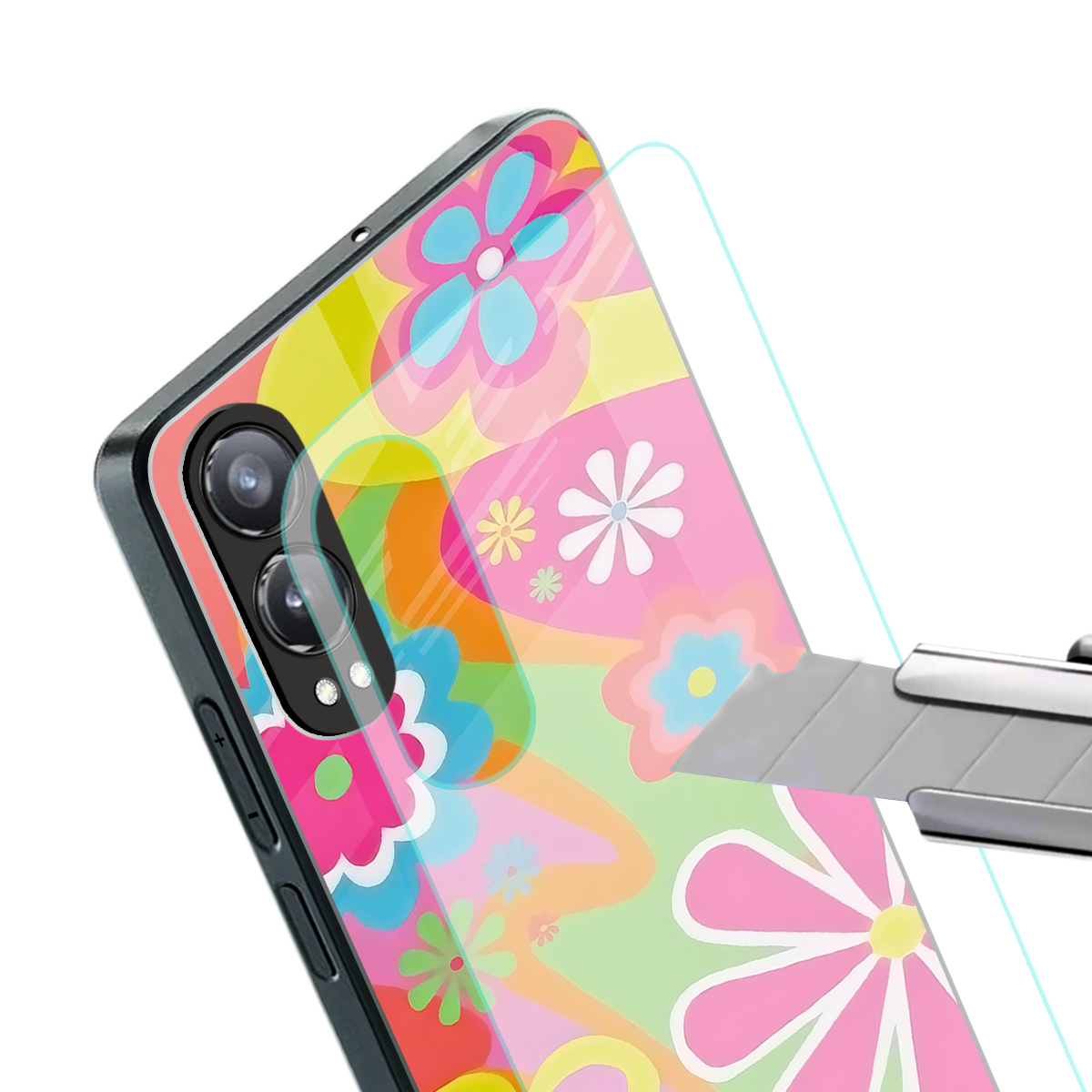 nostalgic wildflower y2k back phone cover | glass case for oneplus nord ce 4 lite
