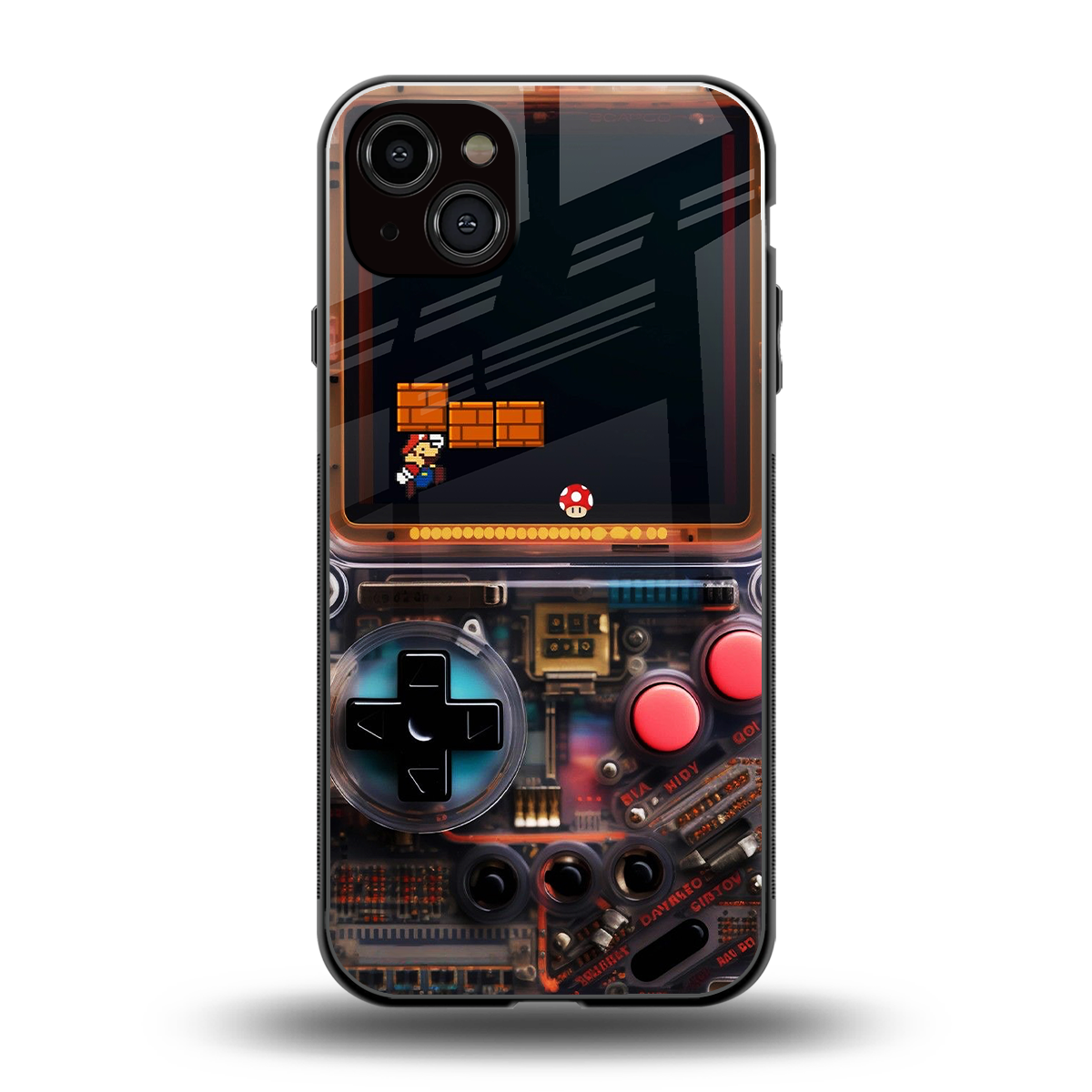og gameboy back phone cover | glass case for iphone 15 plus