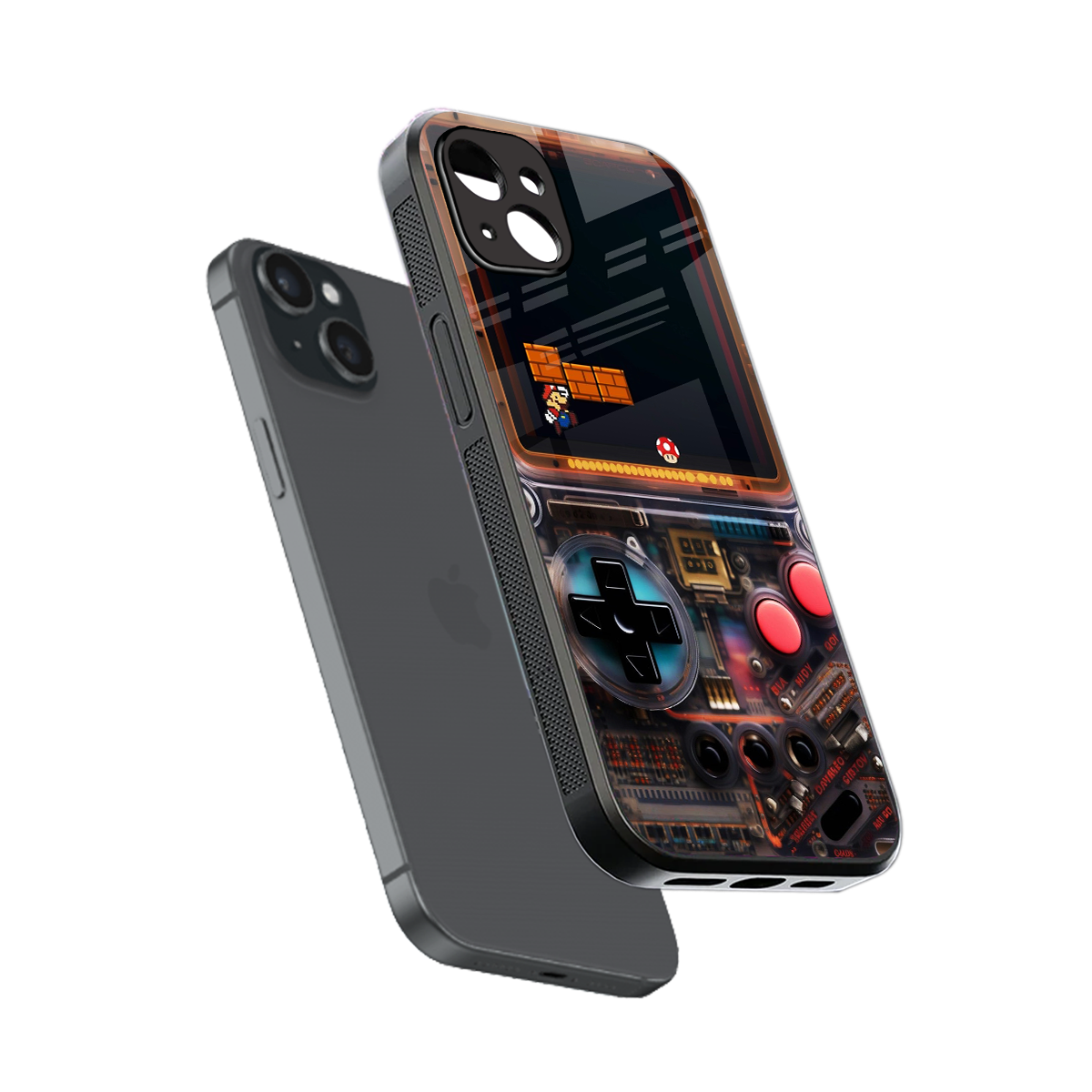 og gameboy back phone cover | glass case for iphone 15 plus