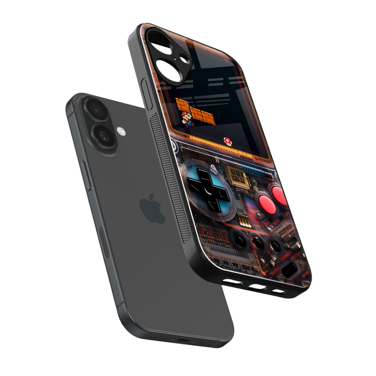 og gameboy back phone cover | glass case for iphone 16 plus