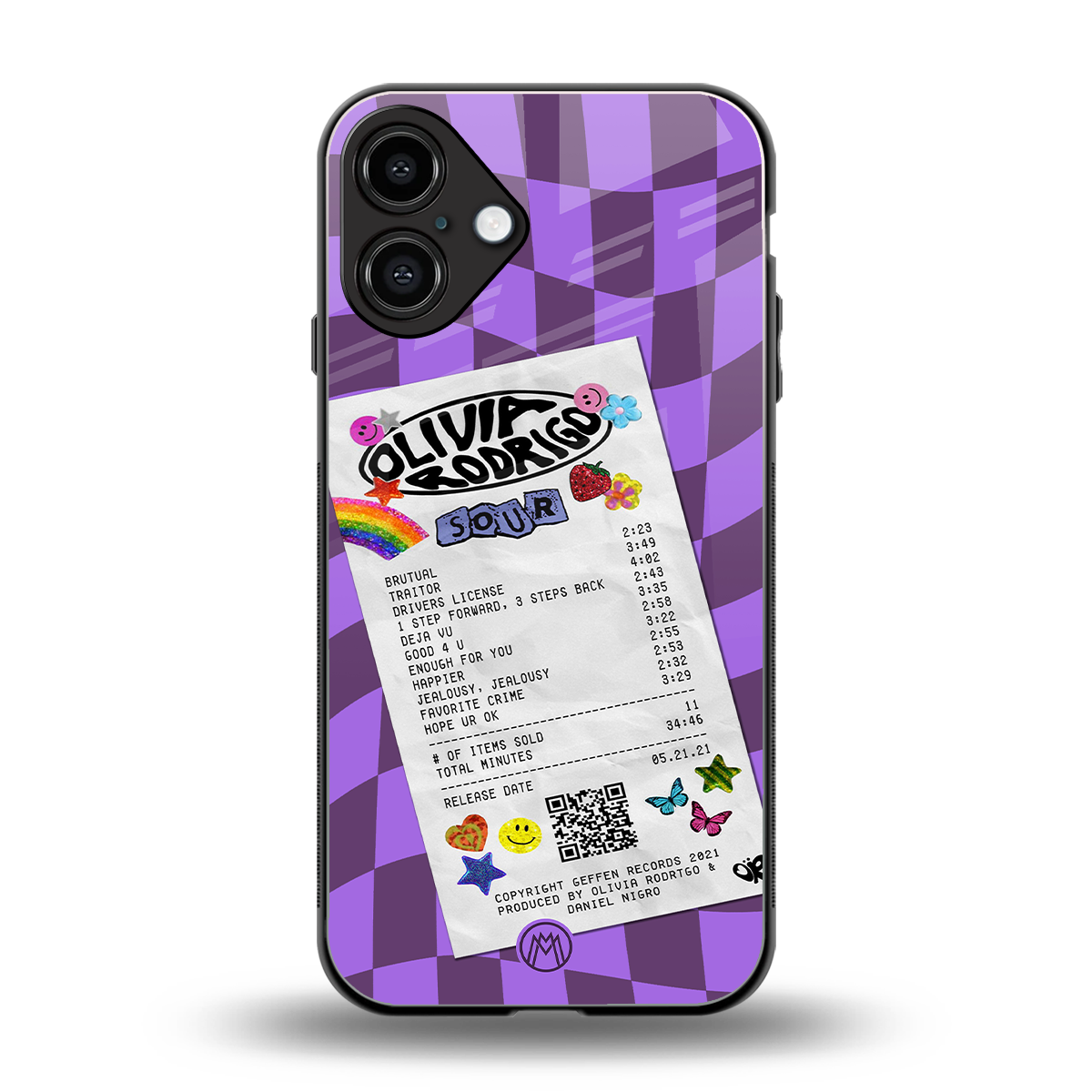 olivia rodrigo back phone cover | glass case for iphone 16 plus