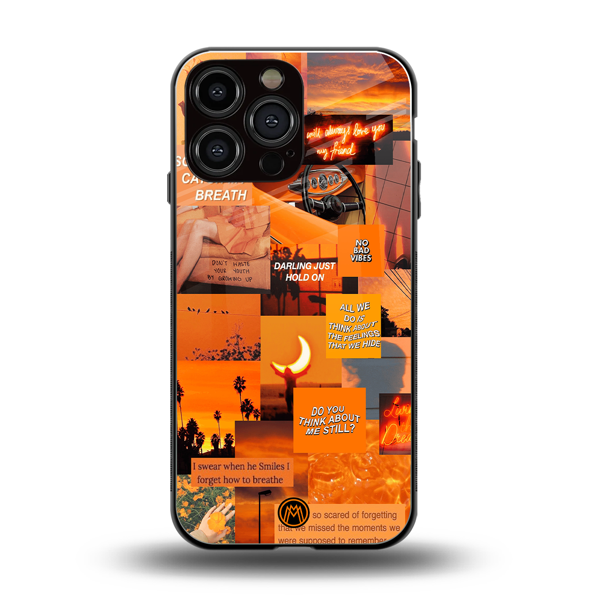 orange aesthetic back phone cover | glass case for iphone 14 pro max