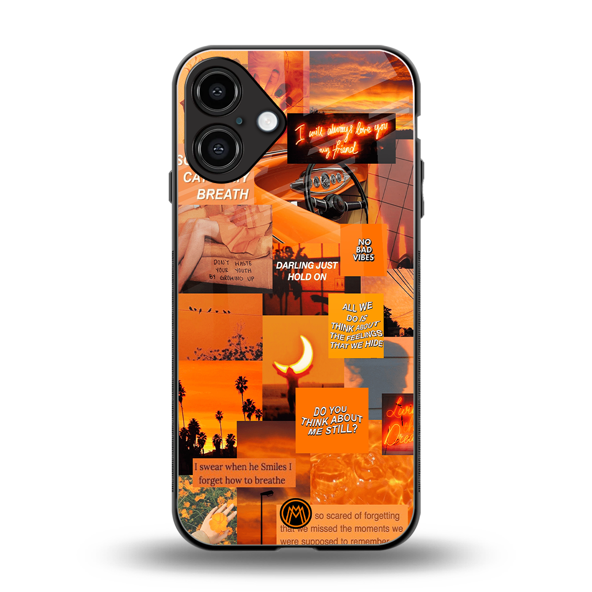 orange aesthetic back phone cover | glass case for iphone 16 plus