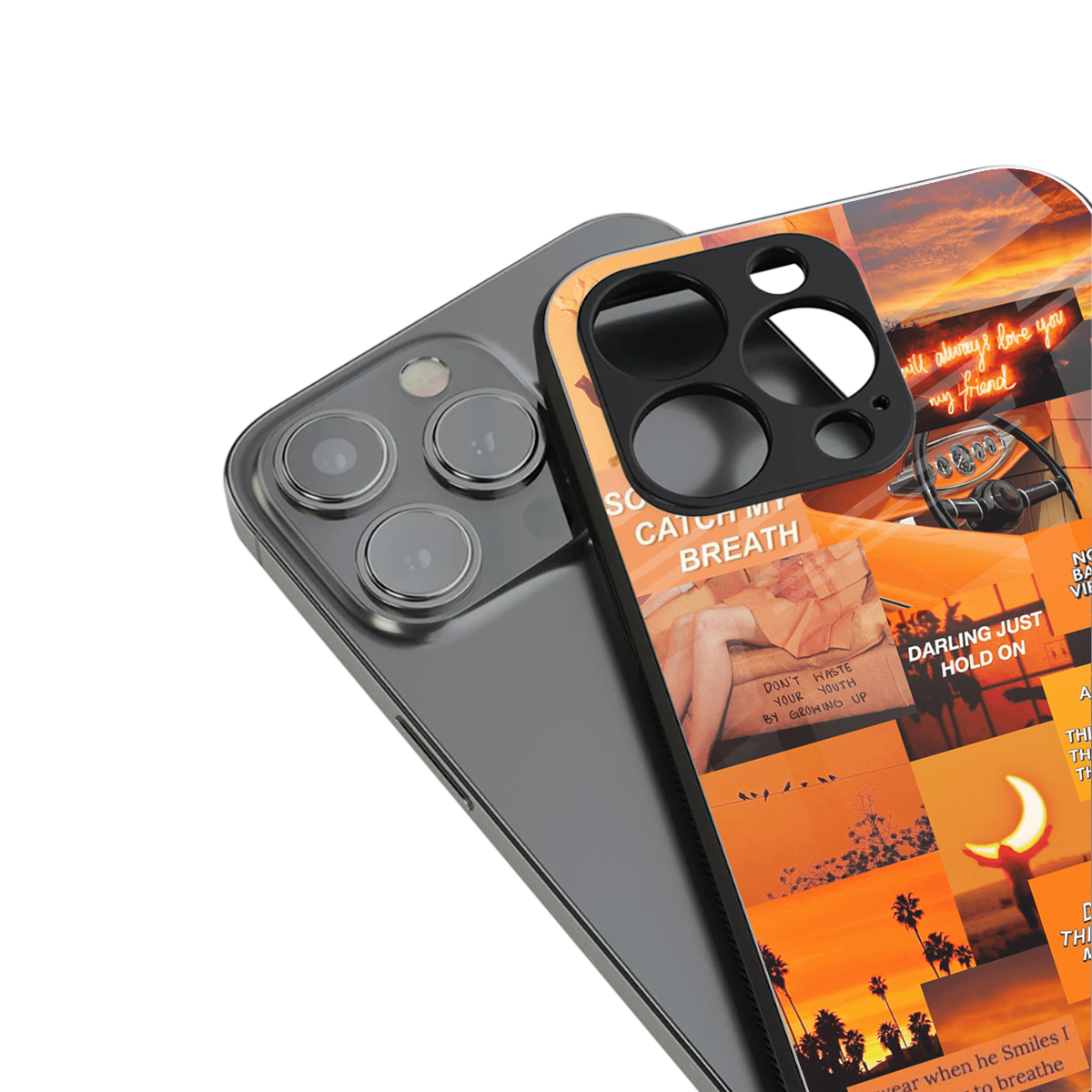 orange aesthetic back phone cover | glass case for iphone 13 pro max