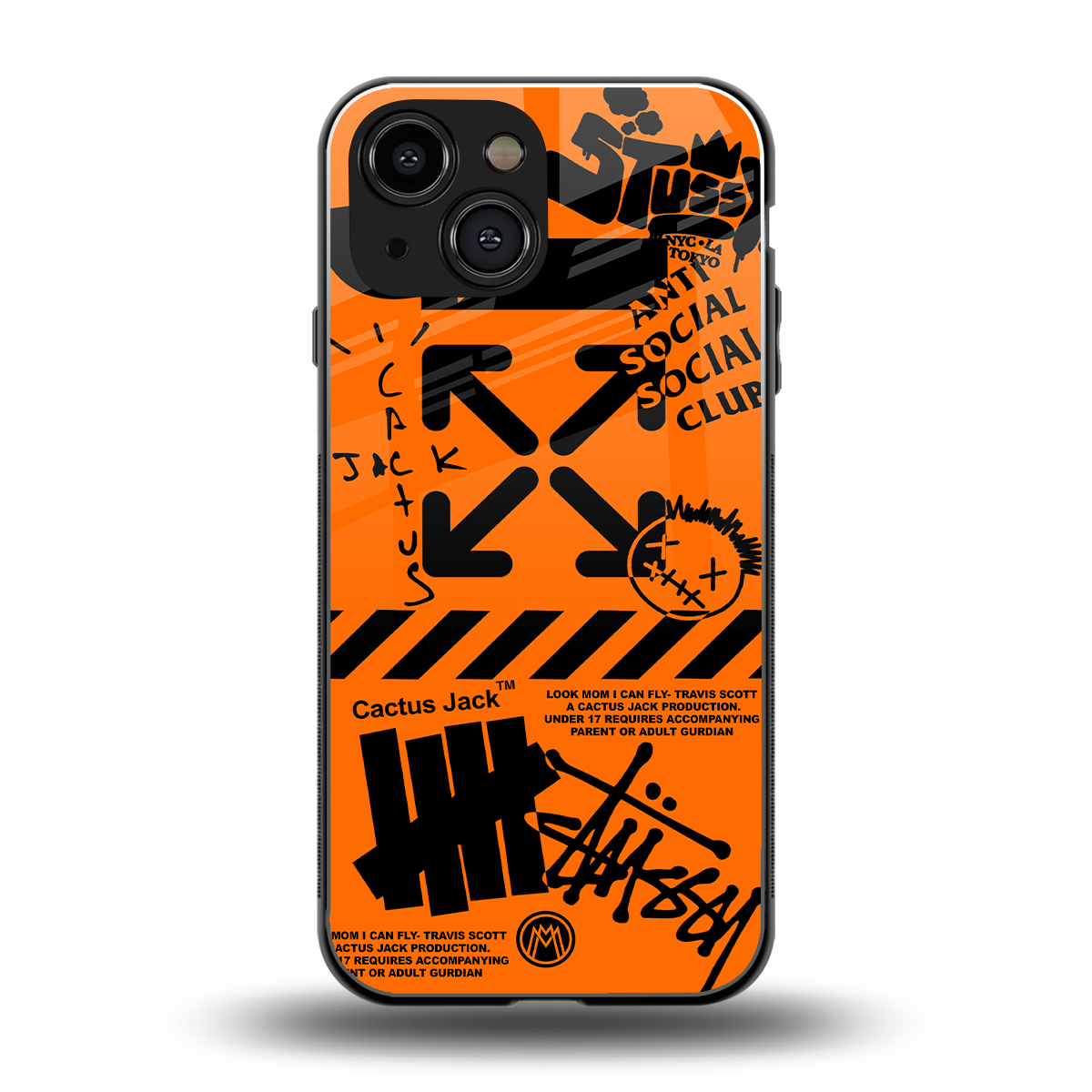orange travis scott x anti social social club back phone cover | glass case for iphone 13 mini