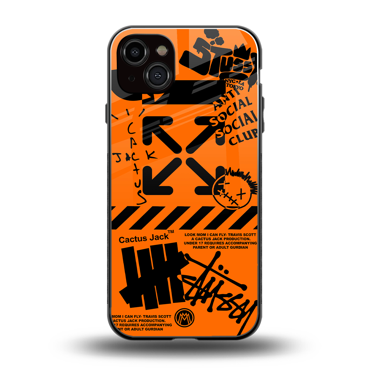 orange travis scott x anti social social club back phone cover | glass case for iphone 15 plus