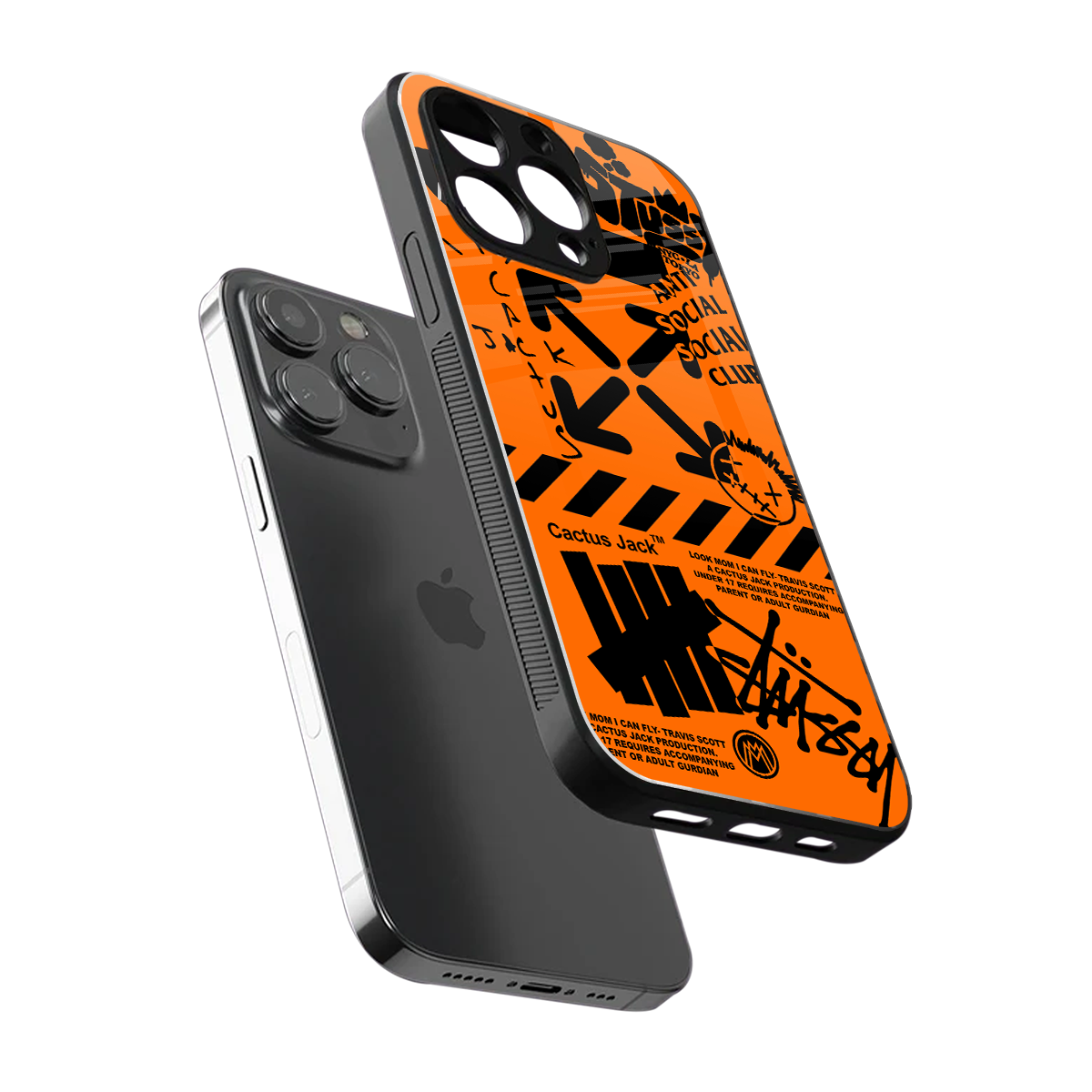 orange travis scott x anti social social club back phone cover | glass case for iphone 14 pro max