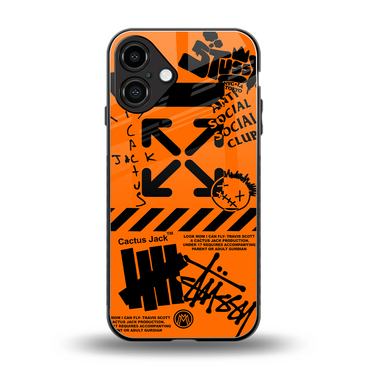orange travis scott x anti social social club back phone cover | glass case for iphone 16 plus