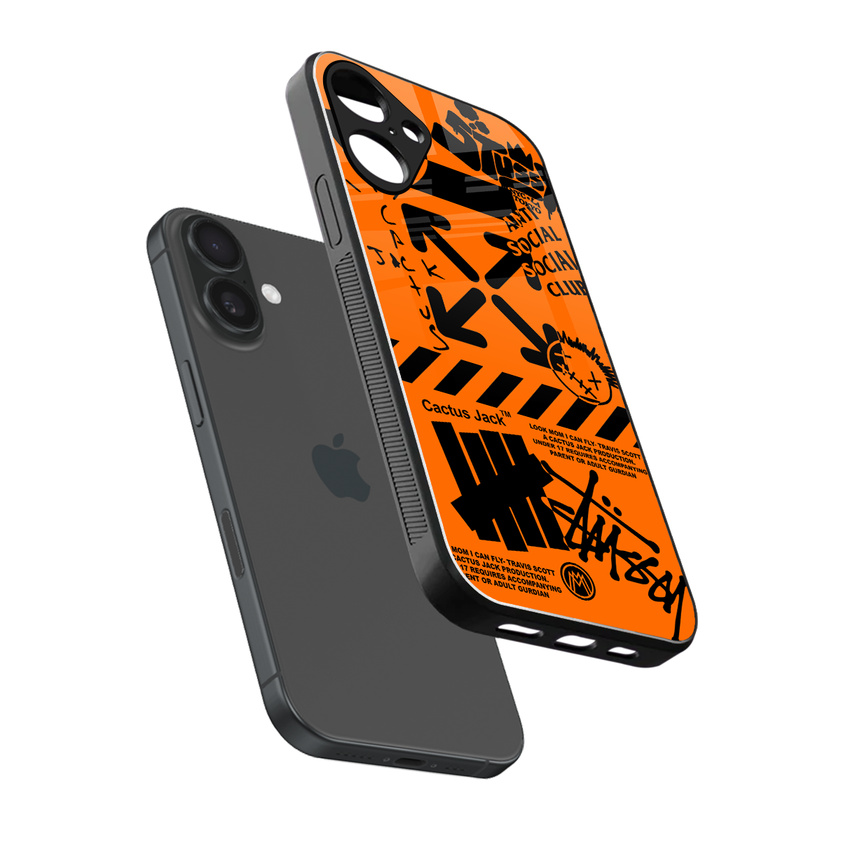 orange travis scott x anti social social club back phone cover | glass case for iphone 16 plus