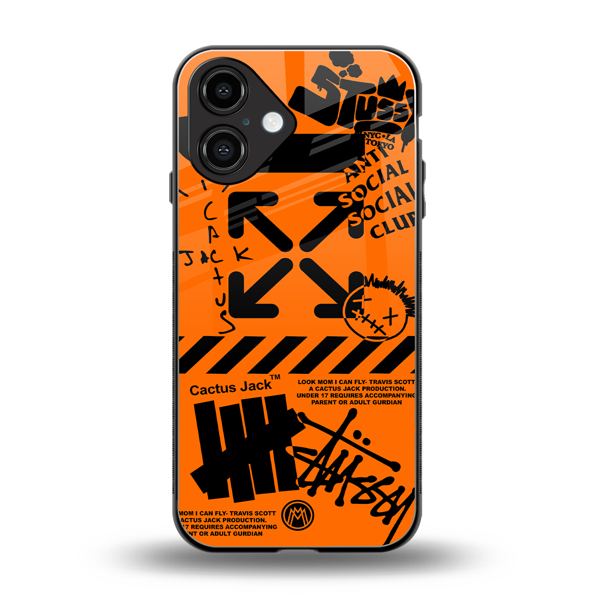 orange travis scott x anti social social club back phone cover | glass case for iphone 16