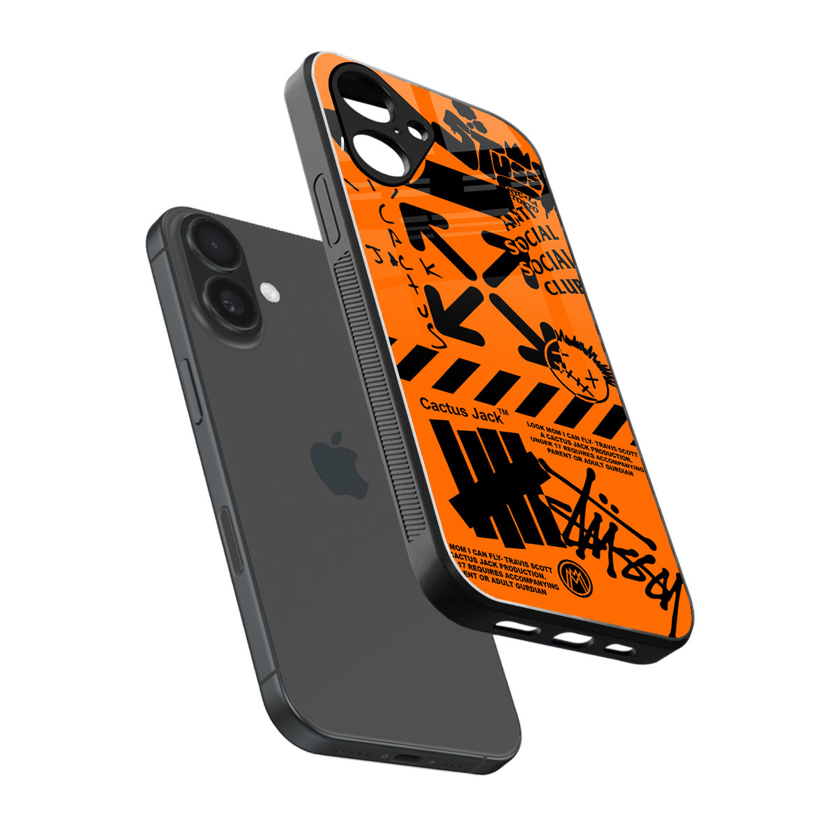 orange travis scott x anti social social club back phone cover | glass case for iphone 16