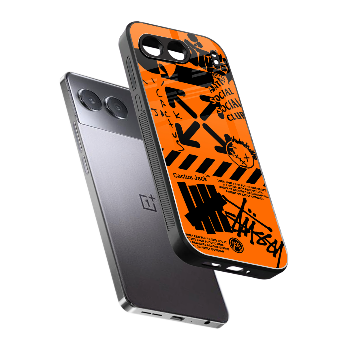 orange travis scott x anti social social club back phone cover | glass case for oneplus nord 4