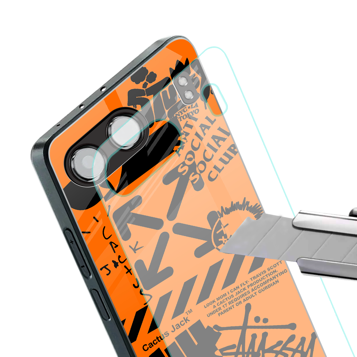 orange travis scott x anti social social club back phone cover | glass case for oneplus nord 4