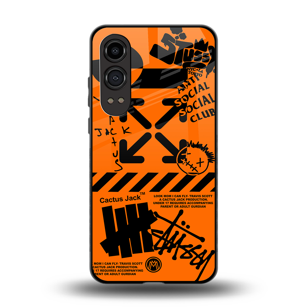 orange travis scott x anti social social club back phone cover | glass case for oneplus nord ce 4 lite