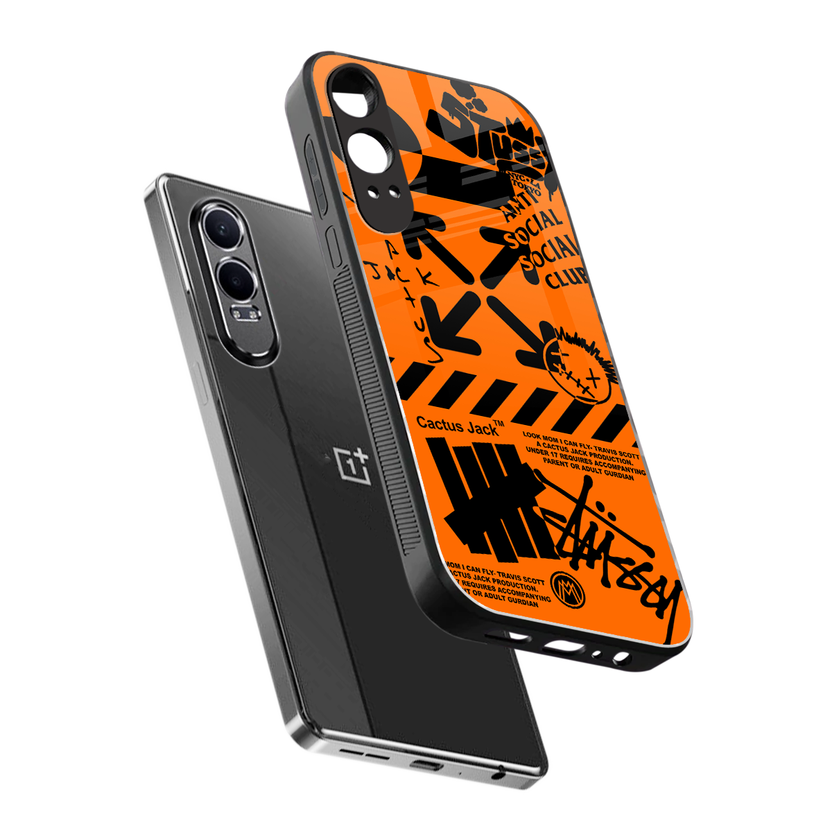 orange travis scott x anti social social club back phone cover | glass case for oneplus nord ce 4 lite