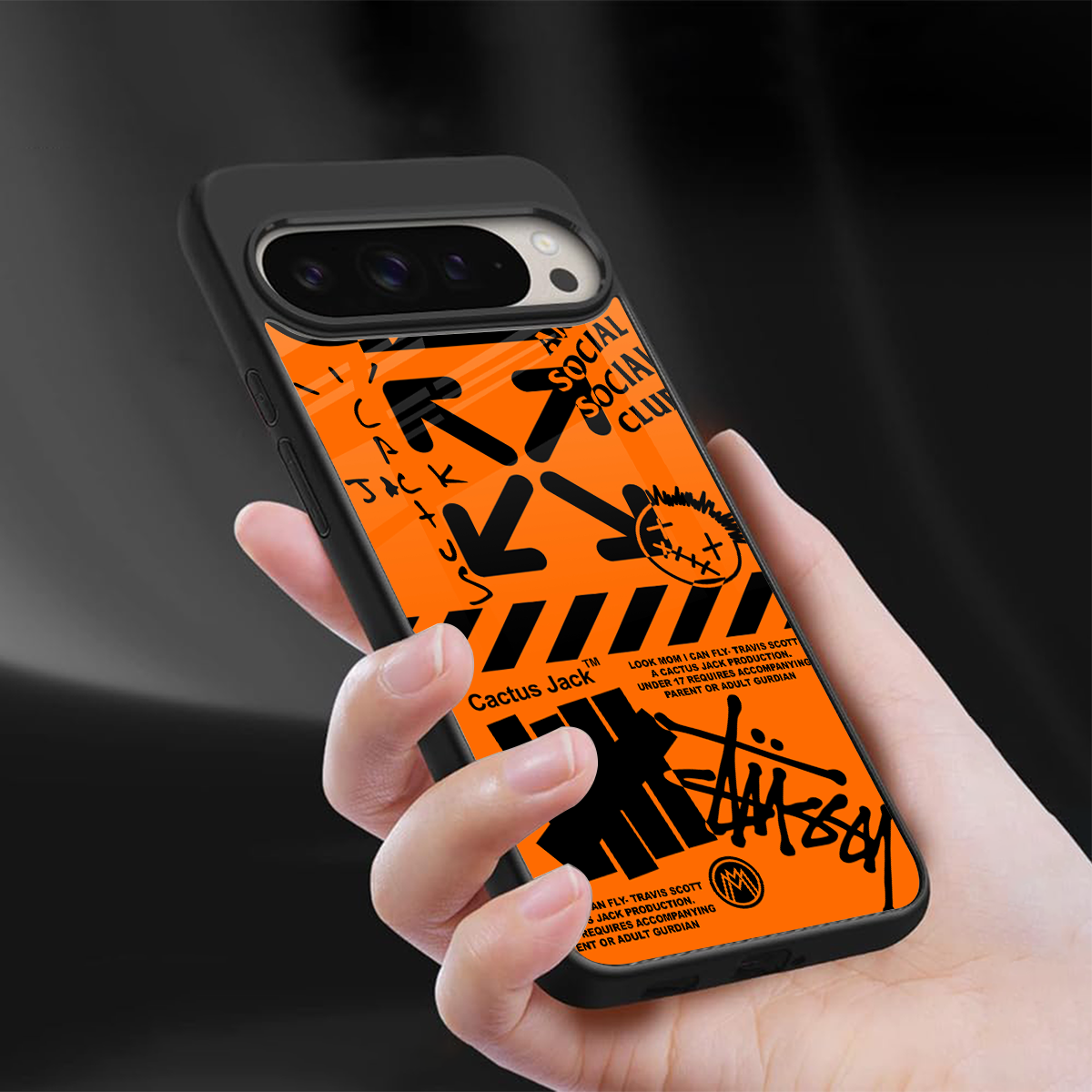 orange travis scott x anti social social club back phone cover | glass case for google pixel 9 pro