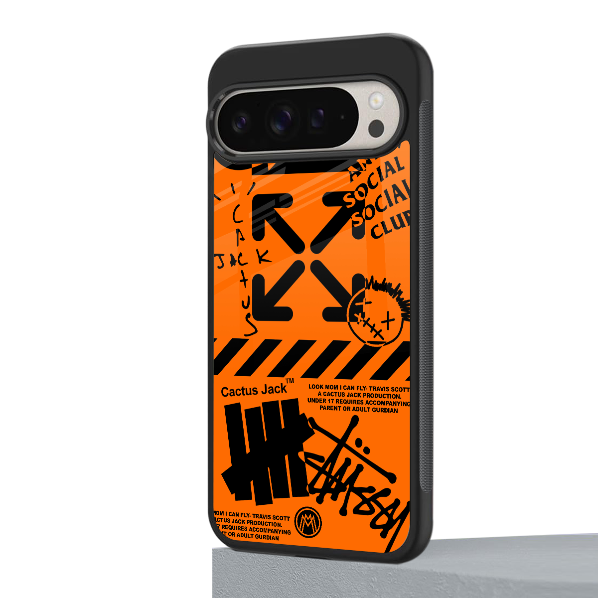 orange travis scott x anti social social club back phone cover | glass case for google pixel 9 pro