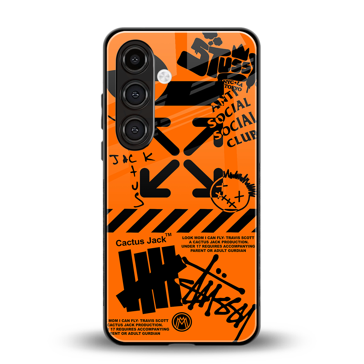 orange travis scott x anti social social club back phone cover | glass case for samsung galaxy s23 plus