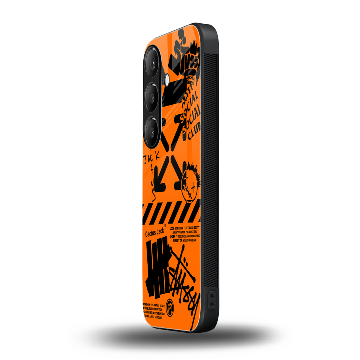 orange travis scott x anti social social club back phone cover | glass case for samsung galaxy s23 plus