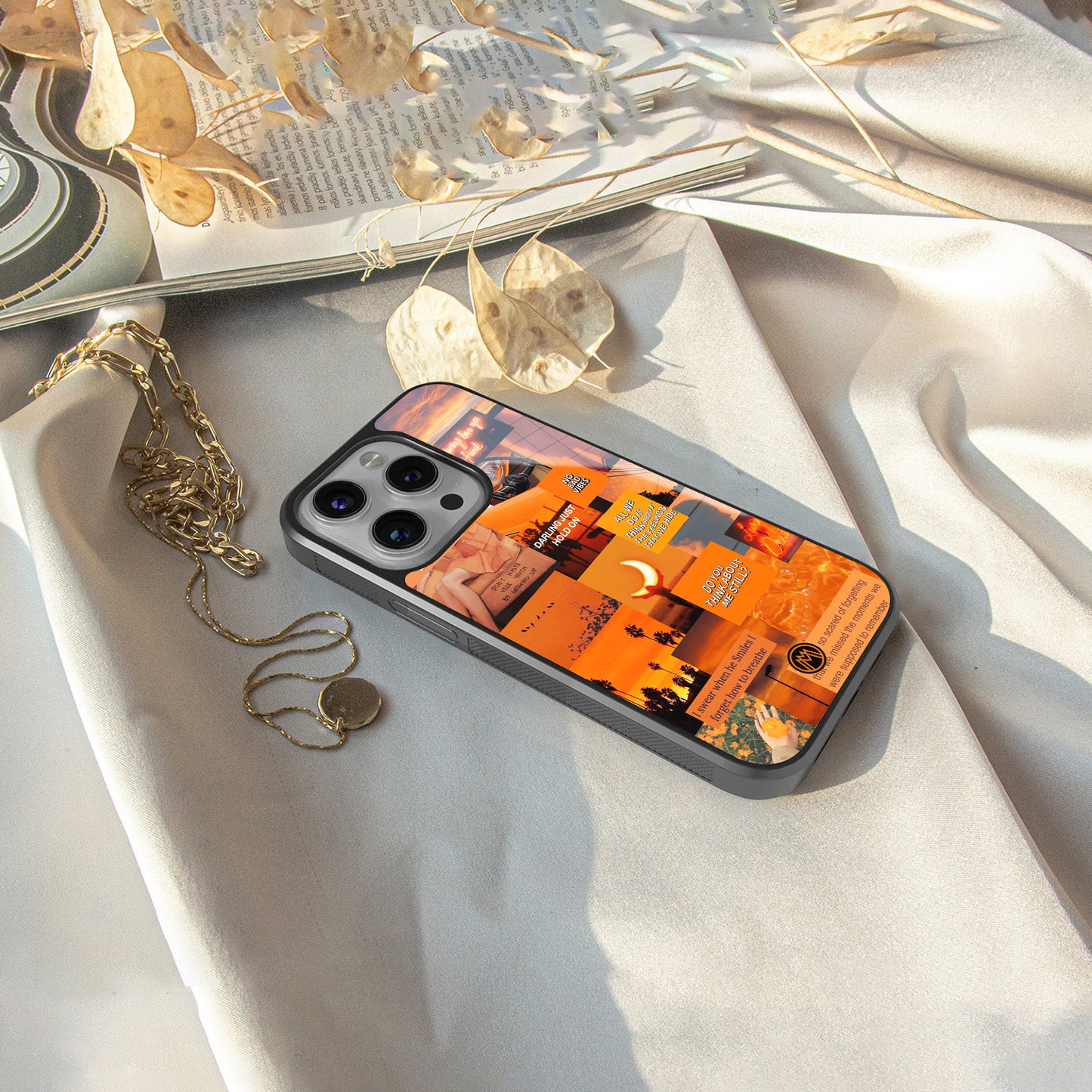 orange aesthetic back phone cover | glass case for iphone 16 pro max