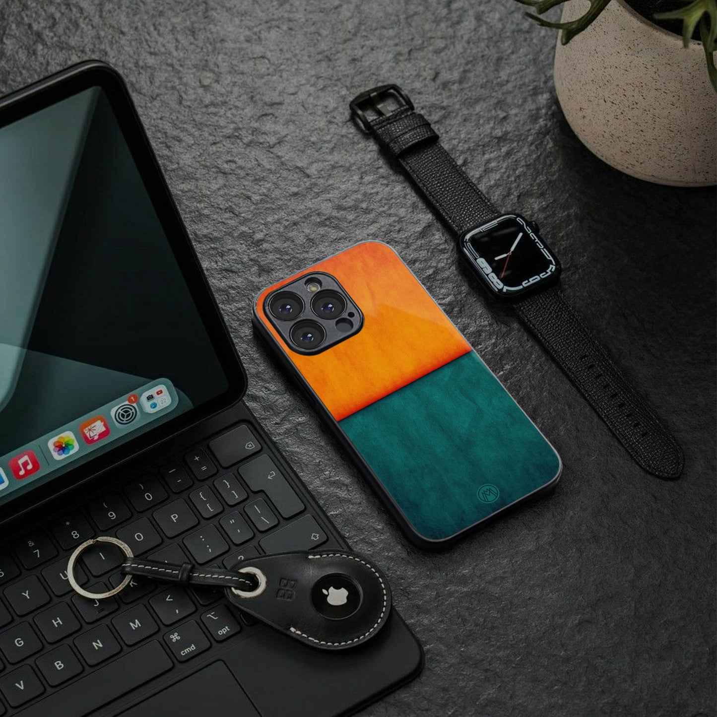 orange green back phone cover | glass case for iphone 16 pro max