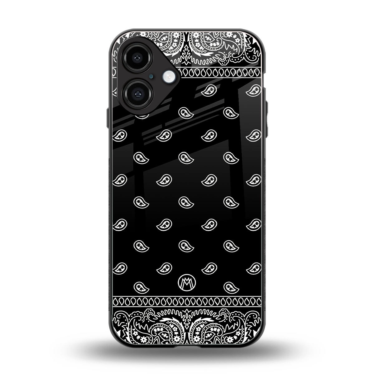 paisley black back phone cover | glass case for iphone 16 plus