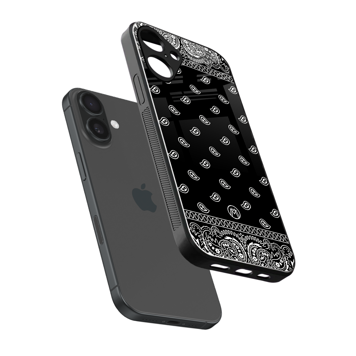 paisley black back phone cover | glass case for iphone 16 plus